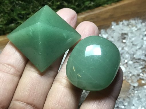 Green Aventurine Pyramid & Tumbled Stone Set