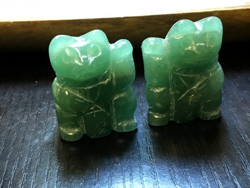 One Pair of Fortune Cat in Green Aventurine, Maneki Neko Lucky Cat - Image 2