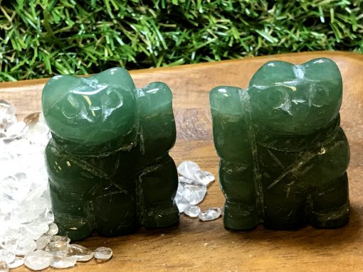 One Pair of Fortune Cat in Green Aventurine, Maneki Neko Lucky Cat - Image 4