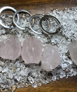 Rose Quartz raw Keyring