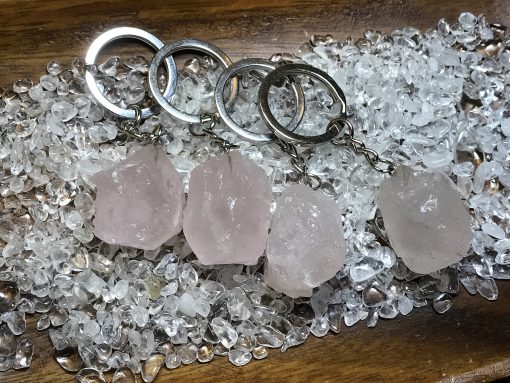 Rose Quartz raw Keyring