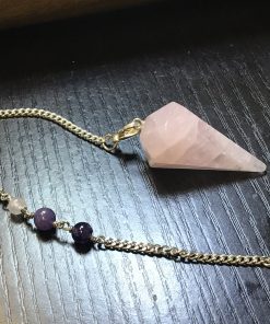 Rose quartz pendulum with 7 Chakra chain