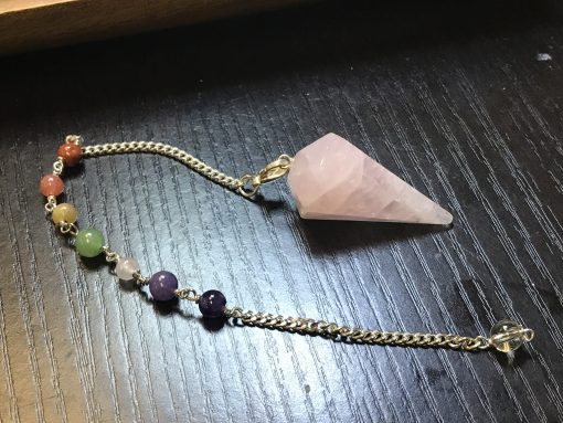 Rose quartz pendulum with 7 Chakra chain