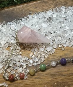 Alternative view of Rose quartz pendulum with 7 Chakra chain