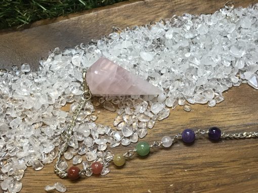 Rose quartz pendulum with 7 Chakra chain - Image 2